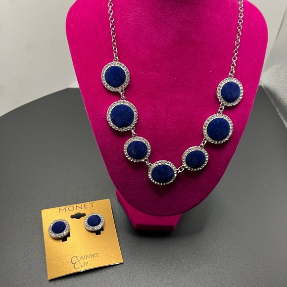 Monet Blue Velvet Necklace & Earring Set - Picture 1 of 6
